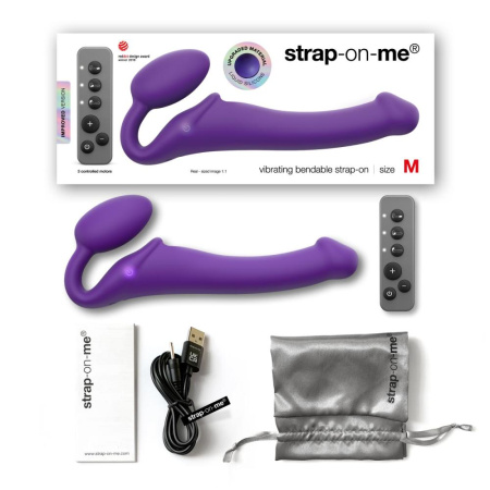 Безремневой страпон с вибрацией Strap-On-Me Vibrating Violet M диаметр 3,3см, пульт ДУ, регулируемый || Безремінний страпон з вібрацією Strap-On-Me Vibrating Violet M, діаметр 3,3 см, пульт ДК, регульован