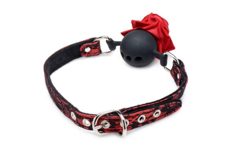 Кляп с розой Master Series: Eye-Catching Ball Gag With Rose, черно-красный || Кляп з трояндою Master Series: Eye-Catching Ball Gag With Rose, чорно-червоний