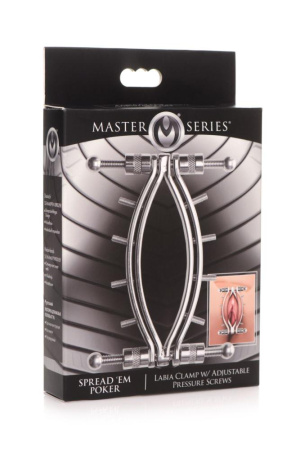 Зажим для вагины Master Series: Spread 'Em Poker Vagina Clamp with Adjustable Pressure Screws, шипы || Затискач для вагіни Master Series: Spread 'Em Poker Vagina Clamp with Adjustable Pressure Screws, ши