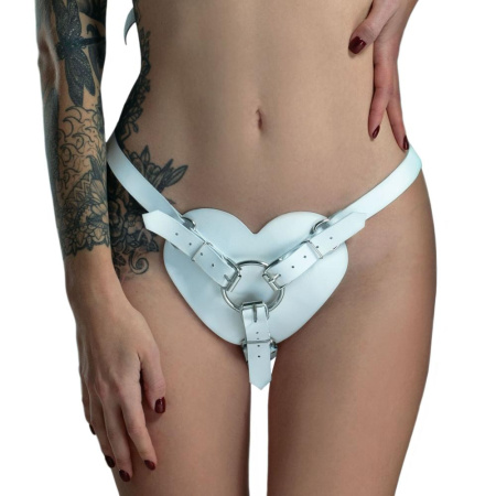 Трусики Сердце для страпона из натуральной кожи Feral Feelings - Hearts Strap-on Belt White || Трусики Серце для страпону з натуральної шкіри Feral Feelings - Hearts Strap-on Belt White