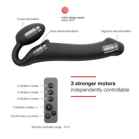 Безремневой страпон с вибрацией Strap-On-Me Vibrating Black L, диаметр 3,7см, пульт ДУ, регулируемый || Безремінний страпон з вібрацією Strap-On-Me Vibrating Black L, діаметр 3,7см, пульт ДК, регульований