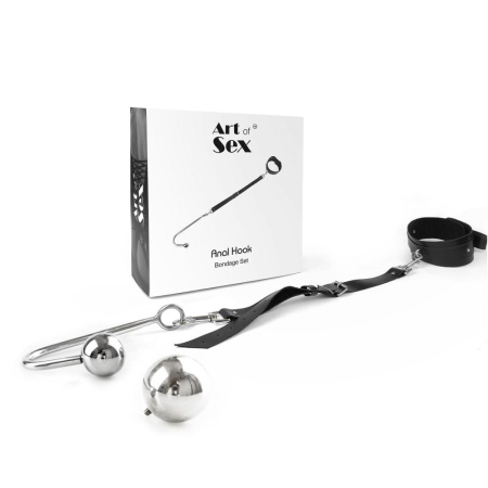 Анальный крюк 4 с ошейником из натуральной кожи Art of Sex - Anal hook, Черный || Анальний гак 4 із нашийником з натуральної шкіри Art of Sex - Anal hook, Чорний