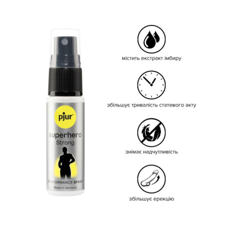 Пролонгирующий спрей pjur Superhero Strong Spray 20 ml, с экстрактом имбиря, впитывается в кожу || Пролонгувальний спрей pjur Superhero Strong Spray 20 ml, з екстрактом імбиру, всотується в шкіру