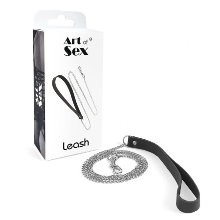 Поводок на цепочке из натуральной кожи Art of Sex - Leash, цвет Черный || Повідець на ланцюжку із натуральної шкіри Art of Sex - Leash, колір Чорний