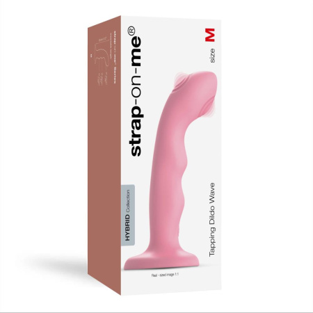 Насадка для страпона с двойной точечной пульсацией Strap-On-Me TAPPING DILDO WAVE – CORAL PINK, М || Насадка для страпона з подвійною точковою пульсацією Strap-On-Me TAPPING DILDO WAVE – CORAL PINK, М