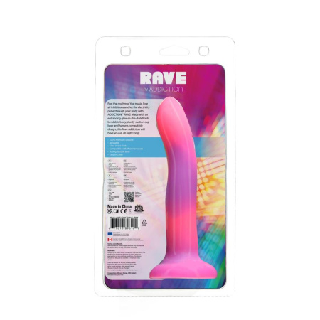 Светящийся в темноте фаллоимитатор ADDICTION Rave 8″ Glow in the Dark Dildo Pink Purple, 20,3 см || Фалоімітатор, що світиться в темряві, ADDICTION Rave 8″, Glow in the Dark Dildo Pink Purple, 20,3 см