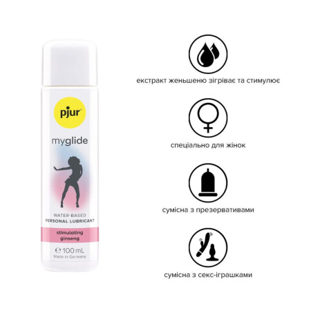 Возбуждающая смазка на водной основе pjur my glide 100 мл, с женьшенем, согревает || Збуджувальна змазка на водній основі pjur my glide 100 мл, із женьшенем, зігріває