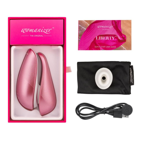 Вакуумный клиторальный стимулятор Womanizer Liberty Pink, магнитная крышка, 2 насадки || Вакуумний кліторальний стимулятор Womanizer Liberty Pink, магнітна кришка, 2 насадки