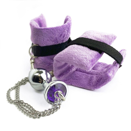 Наручники с металлической анальной пробкой Art of Sex Handcuffs with Metal Anal Plug size M Purple || Наручники з металевою анальною пробкою Art of Sex Handcuffs with Metal Anal Plug size M Purple