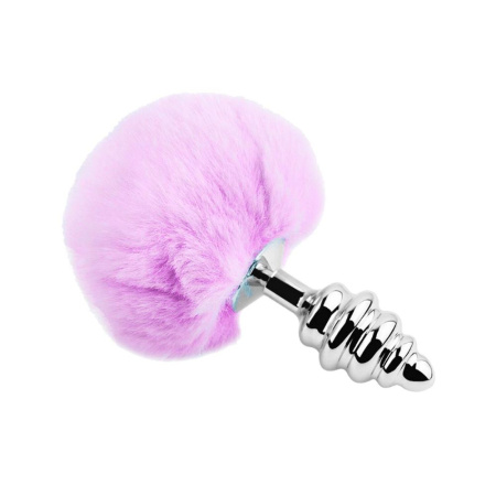 Металлическая анальная пробка Кроличий хвостик Alive Fluffy Twist Plug L Purple, диаметр 3,8 см || Металева анальна пробка Кролячий хвостик Alive Fluffy Twist Plug L Purple, діаметр 3,8 см