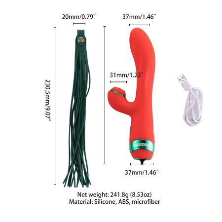 Вибратор-кролик с флоггером LOCKINK SEVANDA Whip Vibrating Massage Wand - Red & Green || Вібратор-кролик з флогером LOCKINK SEVANDA Whip Vibrating Massage Wand - Red & Green