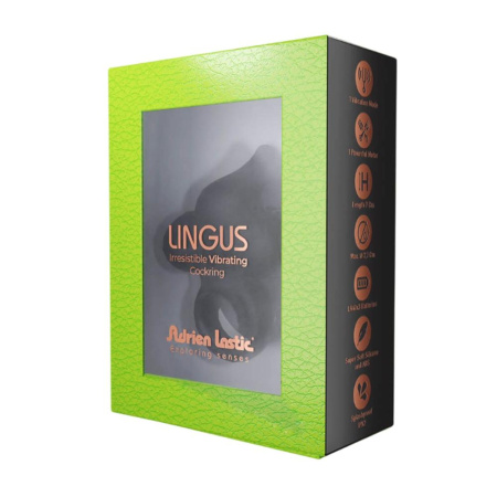 Эрекционное виброкольцо Adrien Lastic Lingus Black с язычком и щеточкой для стимуляции клитора || Ерекційне віброкільце Adrien Lastic Lingus Black з язичком і щіточкою для стимуляції клітора