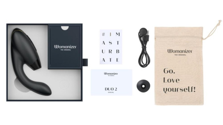 Двойной вакуумный клиторальный стимулятор с вибрацией Womanizer Duo 2 - Black, независимые моторы || Подвійний вакуумний кліторальний стимулятор з вібрацією Womanizer Duo 2 - Black, незалежні мотори