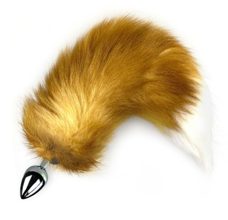 Металлическая анальная пробка с хвостом из натурального меха Art of Sex size M Red fox || Металева анальна пробка з хвостом із натурального хутра Art of Sex size M Red fox