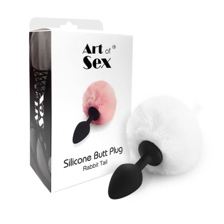 Силиконовая анальная пробка М Art of Sex - Silicone Bunny Tails Butt plug White, диаметр 3,5 см || Силіконова анальна пробка М Art of Sex - Silicone Bunny Tails Butt plug White, діаметр 3,5 см