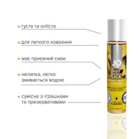 Смазка на водной основе JO H2O — Banana Lick (30 мл) без сахара, растительный глицерин || Змазка на водній основі JO H2O — Banana Lick (30 мл) без цукру, рослинний гліцерин