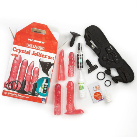 Набор для страпона Doc Johnson Vac-U-Lock Crystal Jellies Set, диаметр 3,8см, 2×4,5см, 5,1см || Набір для страпона Doc Johnson Vac-U-Lock Crystal Jellies Set, діаметр 3,8см, 2×4,5см, 5,1 см
