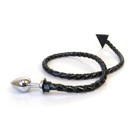 Металлическая анальная пробка S с дьявольским хвостом Art of Sex - Succubus, экокожа, черный || Металева анальна пробка S з диявольським хвостом Art of Sex - Succubus, екошкіра, чорний