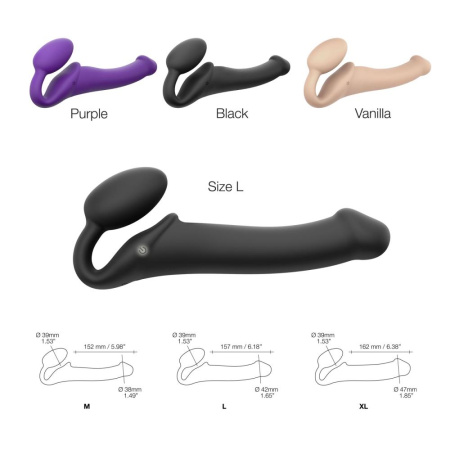 Безремневой страпон с вибрацией Strap-On-Me Vibrating Black L, диаметр 3,7см, пульт ДУ, регулируемый || Безремінний страпон з вібрацією Strap-On-Me Vibrating Black L, діаметр 3,7см, пульт ДК, регульований