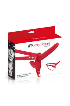 Двойной страпон Fetish Tentation Strap-On with Double Dildo Red || Подвійний страпон Fetish Tentation Strap-On with Double Dildo Red