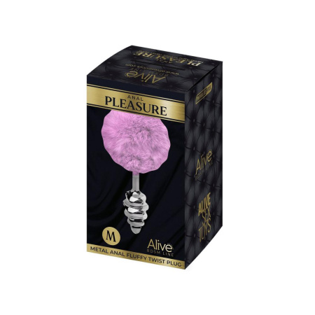 Металлическая анальная пробка Кроличий хвостик Alive Fluffy Twist Plug M Purple, диаметр 3,4 см || Металева анальна пробка Кролячий хвостик Alive Fluffy Twist Plug M Purple, діаметр 3,4 см