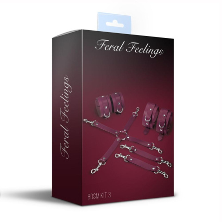 Набір для БДСМ 3 в 1 Feral Feelings BDSM Kit 3 Burgundy, наручники, поножі, хрестовина