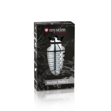 Металлическая анальная пробка Mystim Hector Helix L для электростимулятора, диаметр 5см || Металева анальна пробка Mystim Hector Helix L для електростимулятора, діаметр 5 см