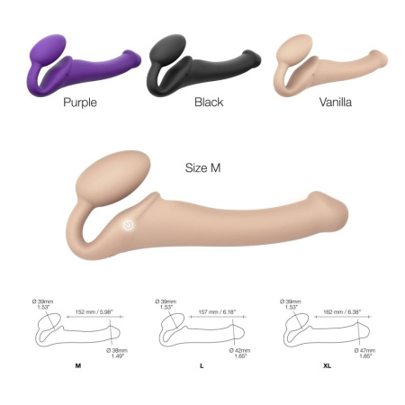 Безремневой страпон с вибрацией Strap-On-Me Vibrating Flesh M, диаметр 3,3см, пульт ДУ, регулируемый || Безремінний страпон з вібрацією Strap-On-Me Vibrating Flesh M, діаметр 3,3см, пульт ДК, регульований