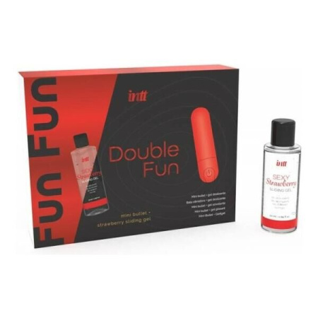 Набор Intt DOUBLE FUN: вибропуля (10 режимов, перезаряжаемая), клубничный лубрикант на водной основе || Набір Intt DOUBLE FUN: віброкуля (10 режимів, перезаряджувана), полунична змазка на водній основі