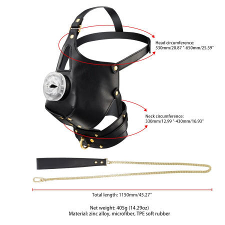 Маска-сбруя для орального секса с поводком LOCKINK SEVANDA Blowjob Head Muzzle with Leash || Маска-збруя для орального сексу з повідцем LOCKINK SEVANDA Blowjob Head Muzzle with Leash